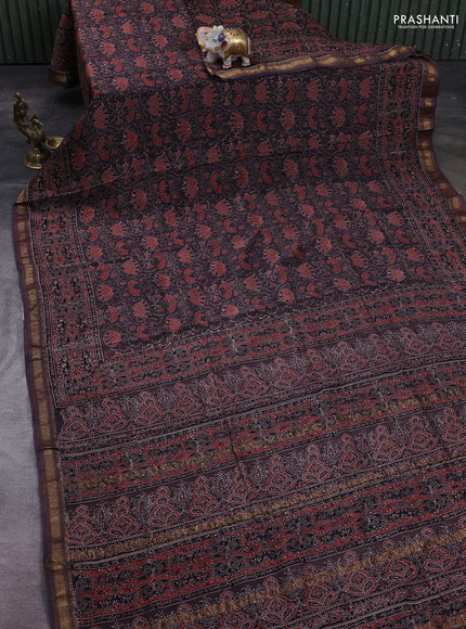Brown Maheshwari Silk Cotton Saree - Ajrakh Prints