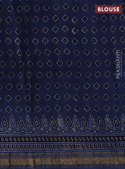 Navy Blue Maheshwari Silk Cotton Saree - Ajrakh Prints