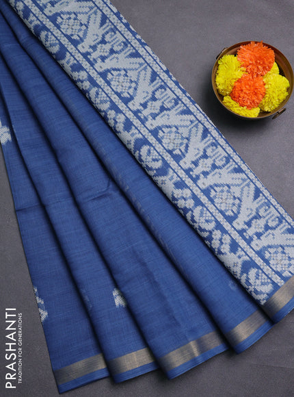 Indigo Blue Jamdani Cotton Saree
