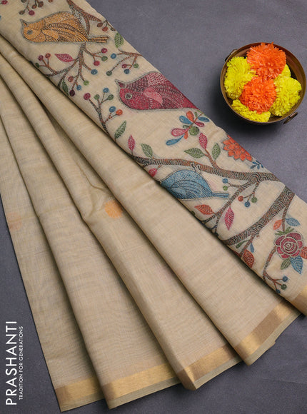Beige Jamdani Cotton Saree