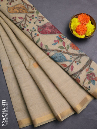 Beige Jamdani Cotton Saree