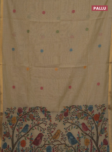 Beige Jamdani Cotton Saree