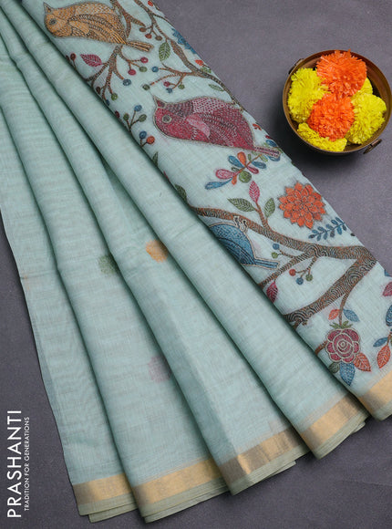 Teal Jamdani Cotton Saree