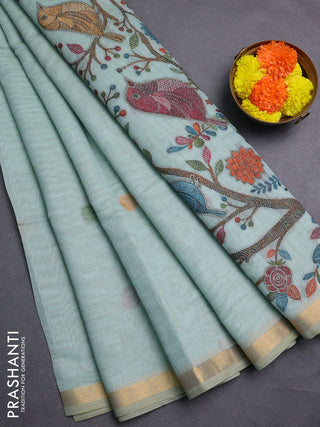 Teal Jamdani Cotton Saree