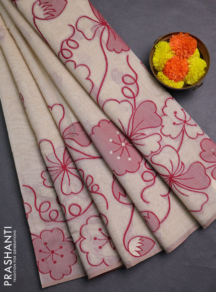Beige & Maroon Jamdani Cotton Saree