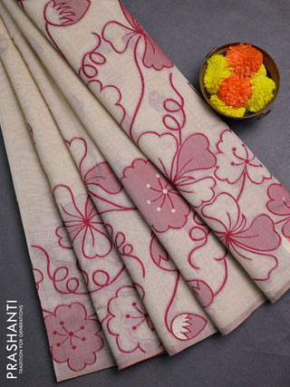 Beige & Maroon Jamdani Cotton Saree