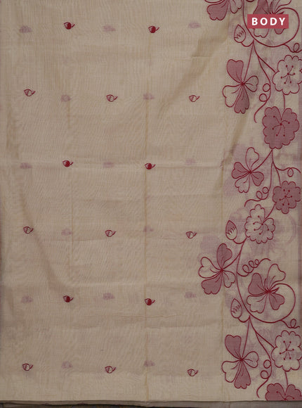 Beige & Maroon Jamdani Cotton Saree