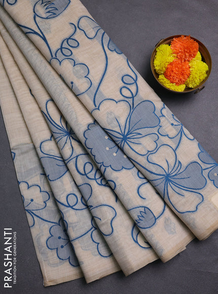 Beige & Blue Jamdani Cotton Saree