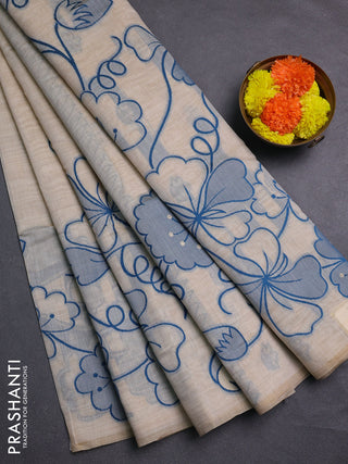 Beige & Blue Jamdani Cotton Saree
