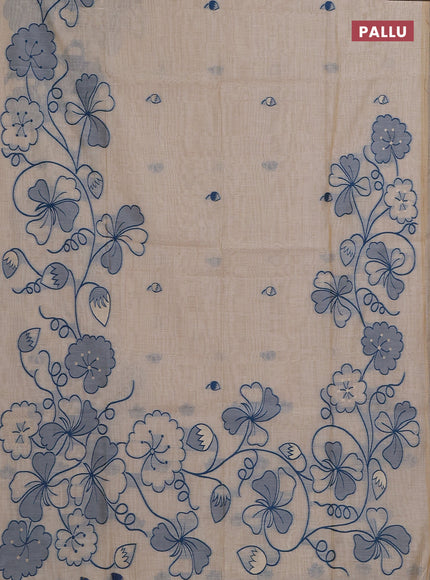 Beige & Blue Jamdani Cotton Saree