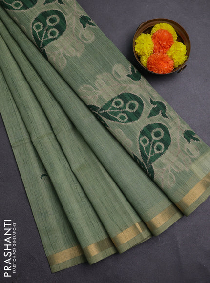 Pastel Green & Green Jamdani Cotton Saree