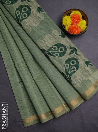 Pastel Green & Green Jamdani Cotton Saree