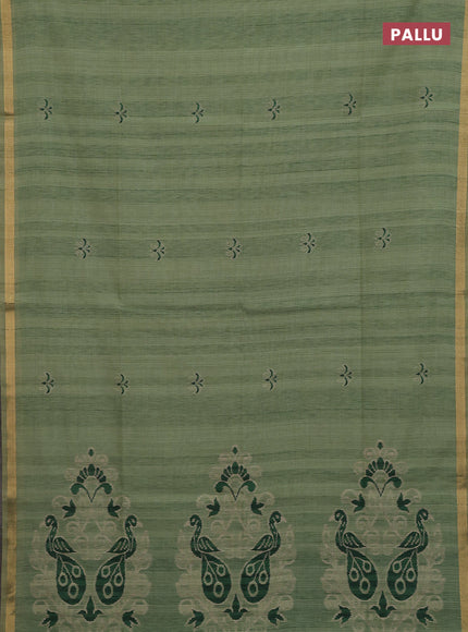 Pastel Green & Green Jamdani Cotton Saree