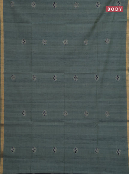 Pastel Green & Navy Blue Jamdani Cotton Saree