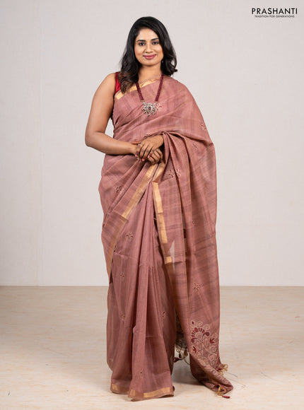 Pastel Maroon & Maroon Jamdani Cotton Saree