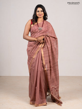 Pastel Maroon & Maroon Jamdani Cotton Saree
