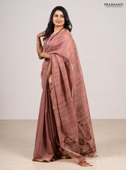 Pastel Maroon & Maroon Jamdani Cotton Saree
