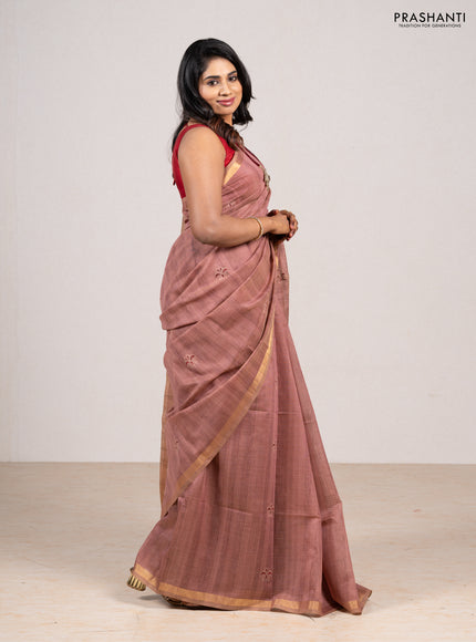 Pastel Maroon & Maroon Jamdani Cotton Saree