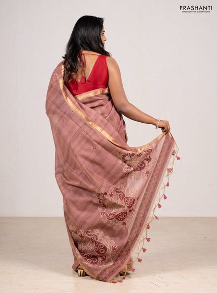 Pastel Maroon & Maroon Jamdani Cotton Saree