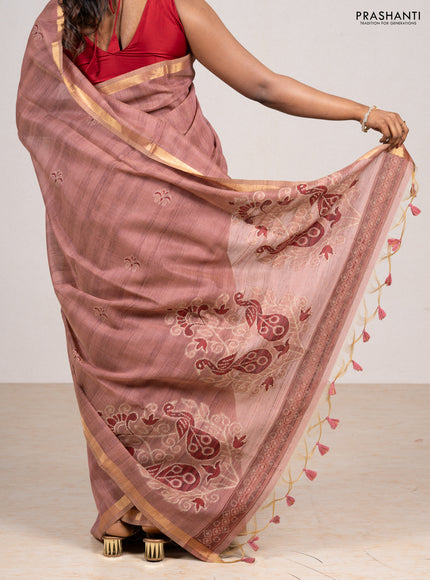 Pastel Maroon & Maroon Jamdani Cotton Saree