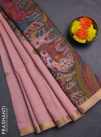 Peach Pink Jamdani Cotton Saree