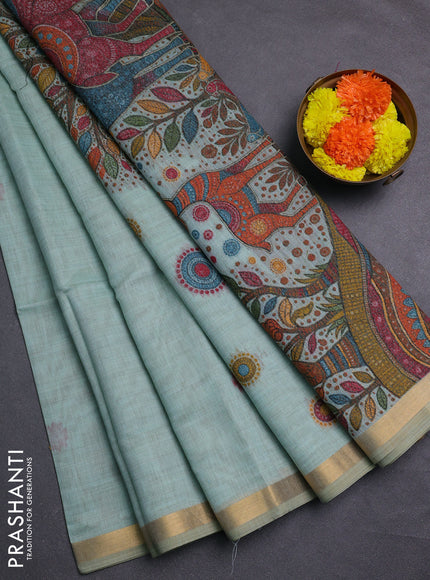 Teal Jamdani Cotton Saree