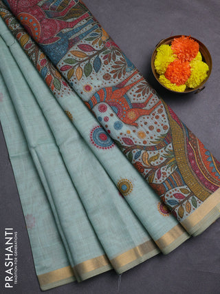 Teal Jamdani Cotton Saree