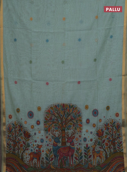 Teal Jamdani Cotton Saree