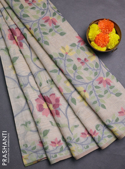Beige & Yellow Jamdani Cotton Saree