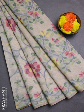 Beige & Yellow Jamdani Cotton Saree