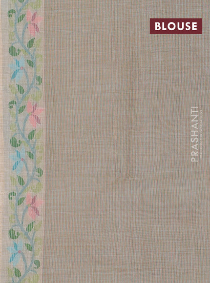 Beige & Teal Blue Jamdani Cotton Saree
