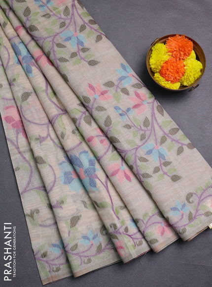 Beige & Pink Jamdani Cotton Saree