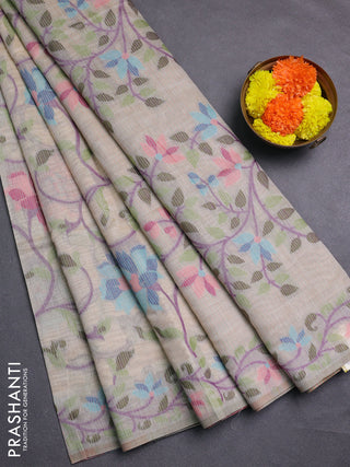 Beige & Pink Jamdani Cotton Saree