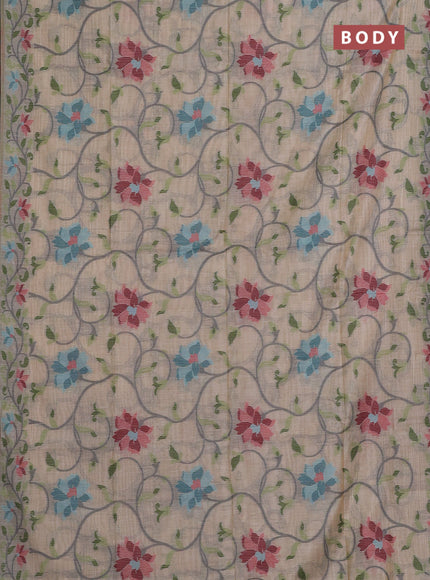 Beige & Teal Blue Jamdani Cotton Saree