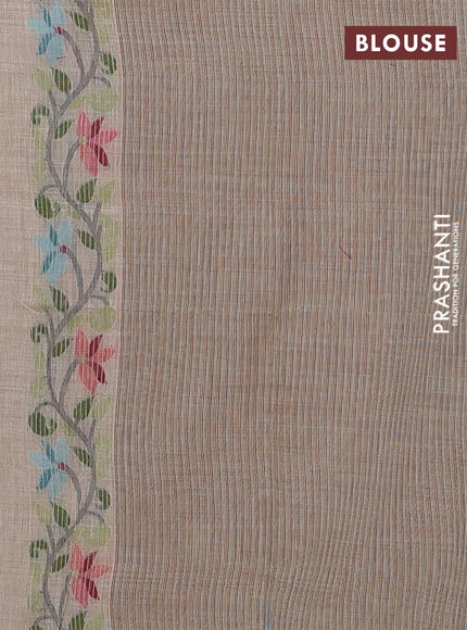 Beige & Teal Blue Jamdani Cotton Saree