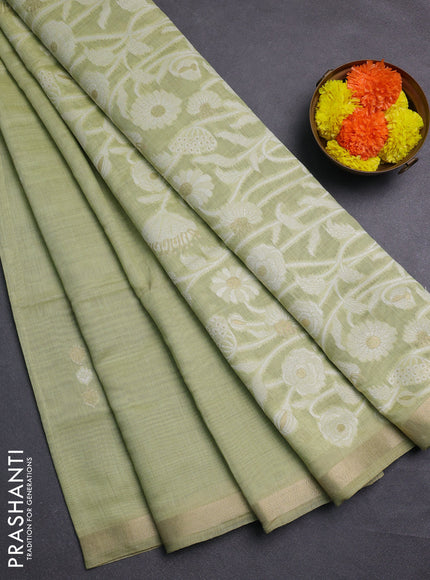 Pista Green Jamdani Cotton Saree