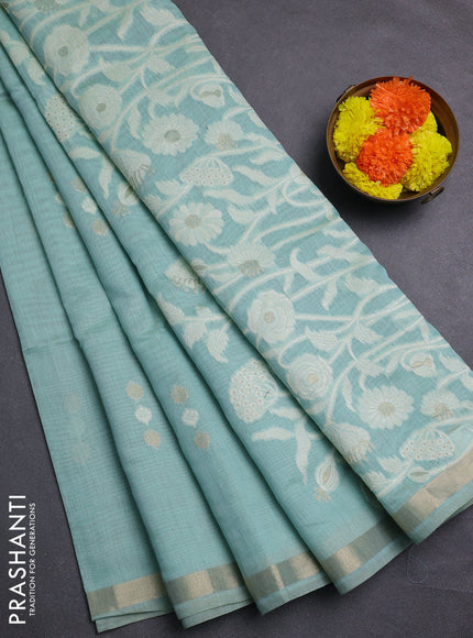 Teal Jamdani Cotton Saree