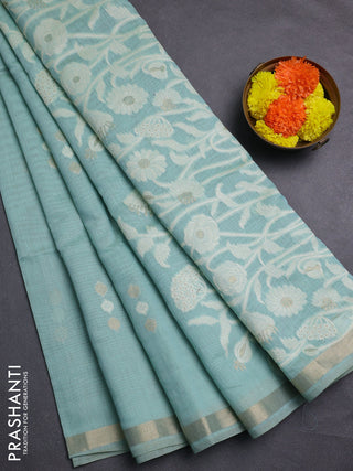 Teal Jamdani Cotton Saree