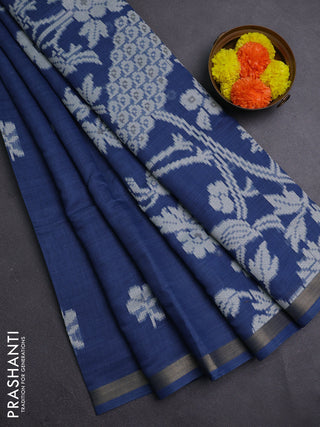 Indigo Blue Jamdani Cotton Saree