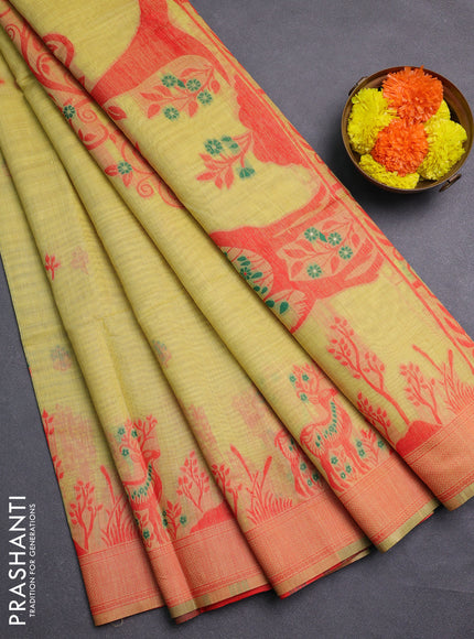 Mustard Yellow & Orange Jamdani Cotton Saree