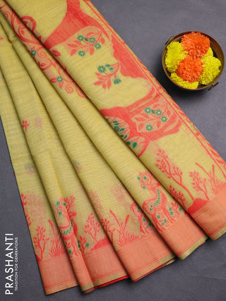 Mustard Yellow & Orange Jamdani Cotton Saree