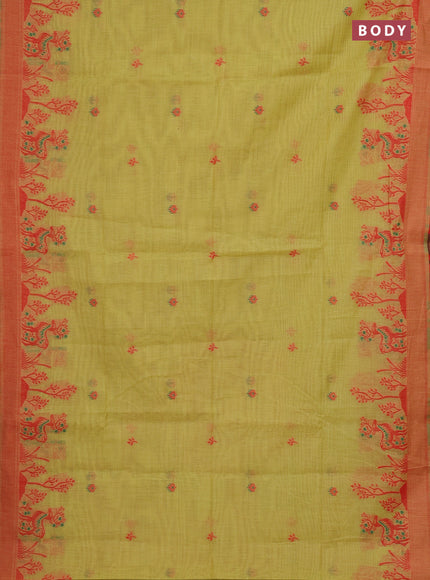 Mustard Yellow & Orange Jamdani Cotton Saree