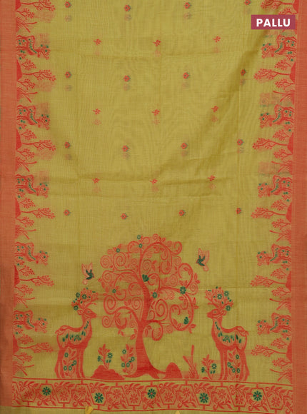 Mustard Yellow & Orange Jamdani Cotton Saree