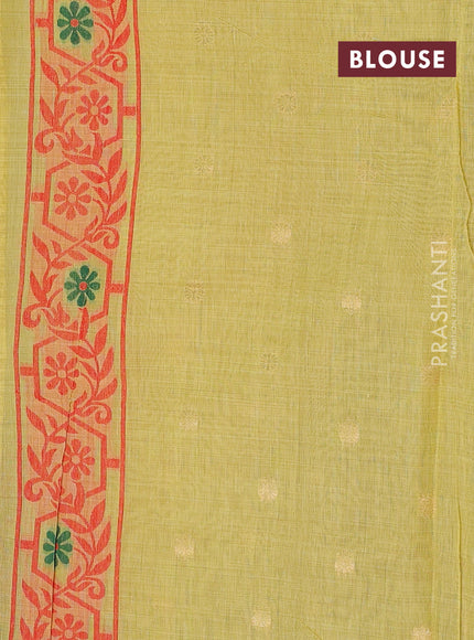 Mustard Yellow & Orange Jamdani Cotton Saree