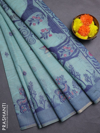 Teal Green & Navy Blue Jamdani Cotton Saree