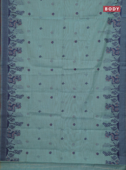 Teal Green & Navy Blue Jamdani Cotton Saree