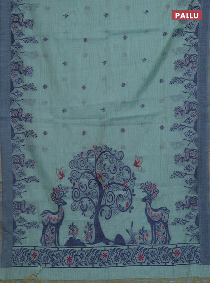 Teal Green & Navy Blue Jamdani Cotton Saree
