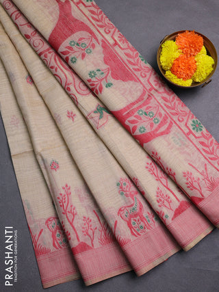 Beige & Red Jamdani Cotton Saree