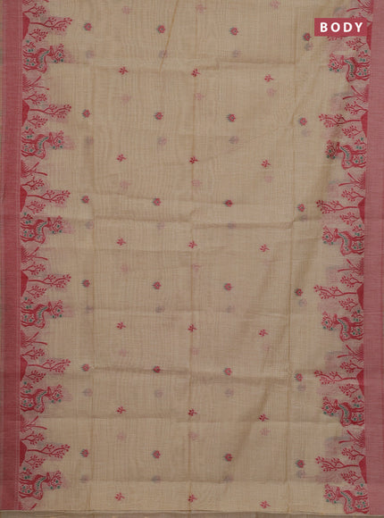 Beige & Red Jamdani Cotton Saree