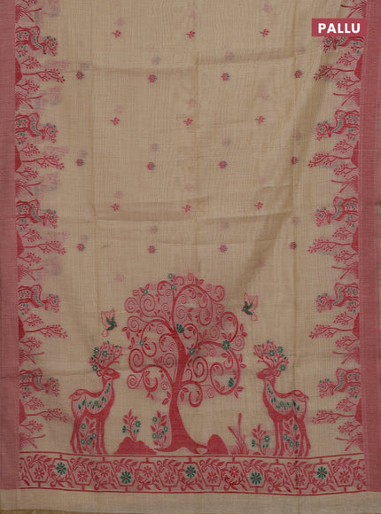 Beige & Red Jamdani Cotton Saree